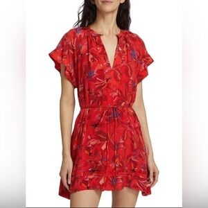 Maria Cher Size S • Carhue Carol Red Floral Print Dress Flutter Sleeve.